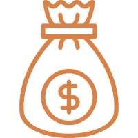 Oranger Icon eines Geldsacks – Symbol für Gewinn, Einsparungen oder Budget