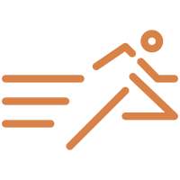 Oranger Icon einer laufenden Person – Symbol für Geschwindigkeit und Agilität