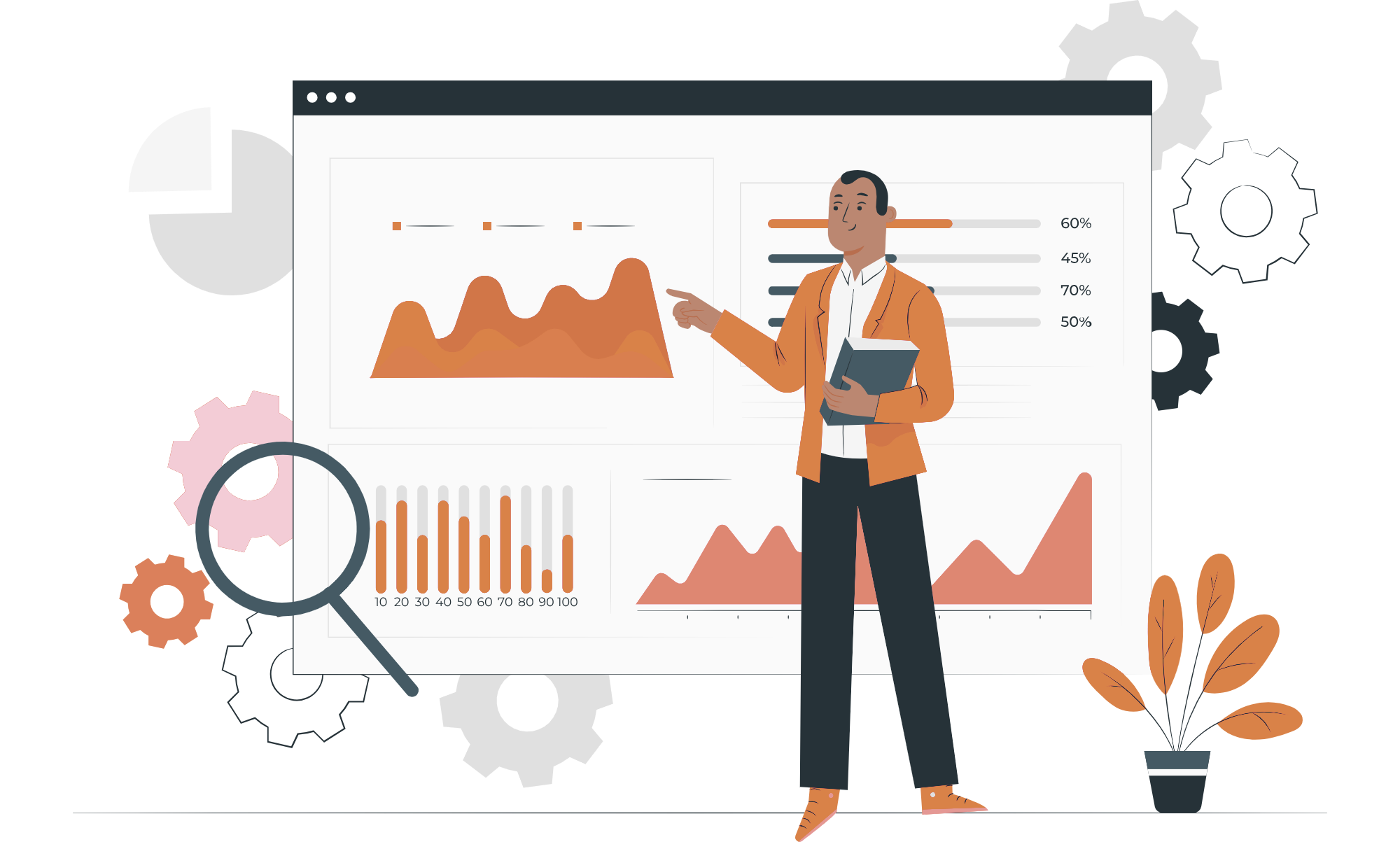 Person vor einem Bildschirm mit Diagrammen – Symbol für Datenanalyse oder Präsentation