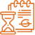 Oranger Icon eines Kalenders mit Sanduhr – Symbol für zeitlich begrenzte Aktionen oder Deadlines